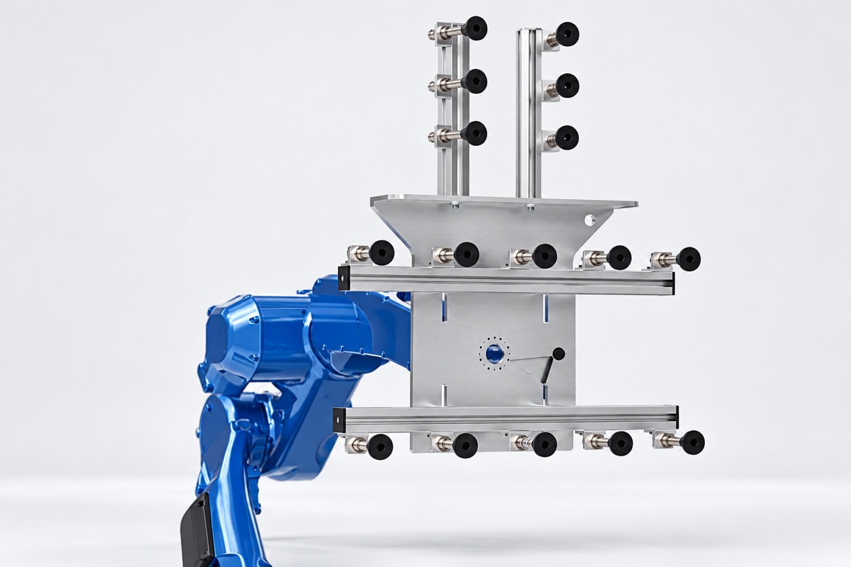 TubeAlliance: blauer Roboterarm mit metallischer Greifvorrichtung, als Keyvisual aufbereitet