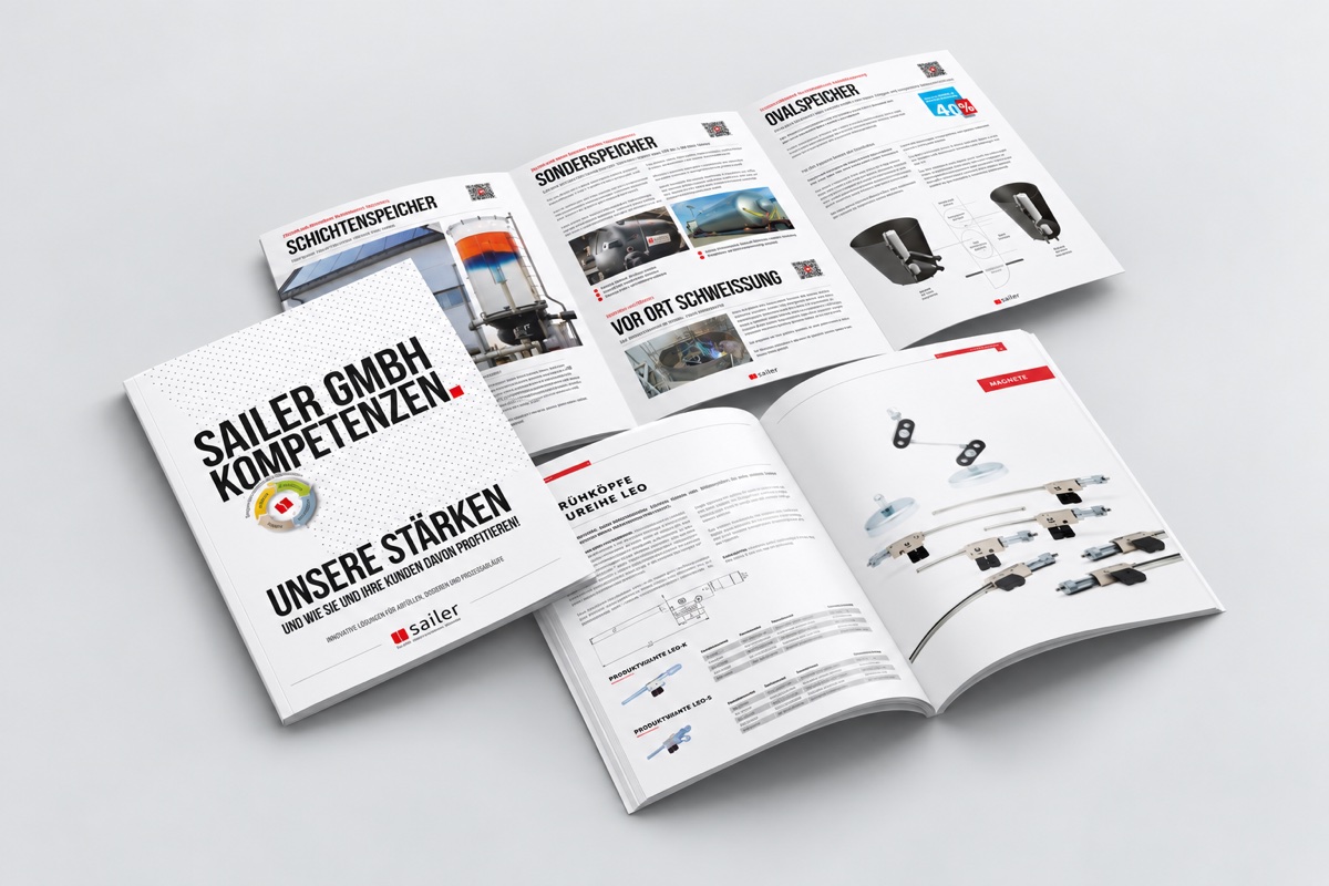 Katalog, Broschüre und Faltblatt als illustrative Print-Komposition